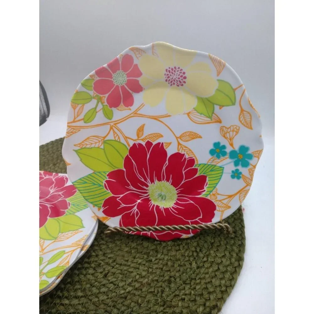 Better Homes & Gardens Scalloped Floral Melamine Dinner Plates Set Of 4- 8